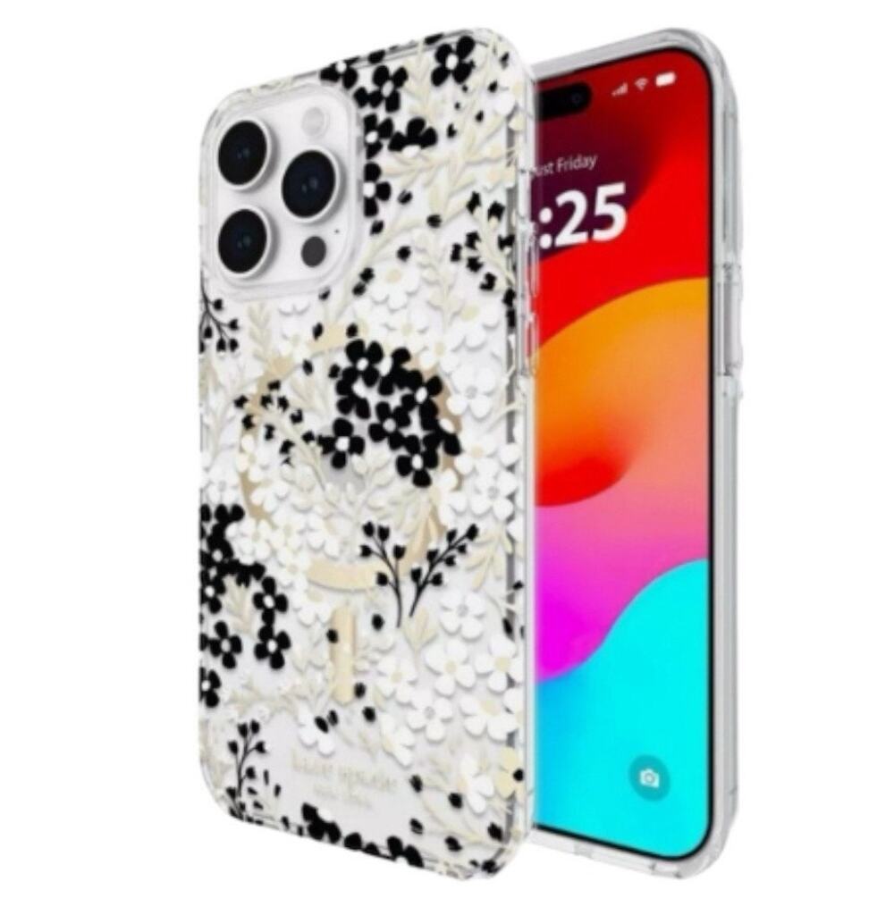 New Kate Spade iPhone 14 Pro Max Black Gold White Phone Case